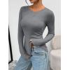 image:imageTrendy Queen Womens Long Sleeve TShirts Basic Crop Tops 2026 Spring Fashion Outfits Going Out Winter ClothesGrey