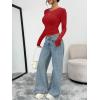 image:imageTrendy Queen Womens Long Sleeve TShirts Basic Crop Tops 2026 Spring Fashion Outfits Going Out Winter ClothesRed