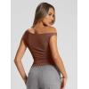 image:imageTrendy Queen Womens Off The Shoulder Crop Top Sleeveless Stretchy Bodycon Tank Y2K Fashion Sling TShirt for SummerBrown