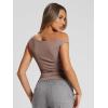 image:imageTrendy Queen Womens Off The Shoulder Crop Top Sleeveless Stretchy Bodycon Tank Y2K Fashion Sling TShirt for SummerCoffee Grey