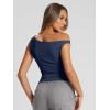 image:imageTrendy Queen Womens Off The Shoulder Crop Top Sleeveless Stretchy Bodycon Tank Y2K Fashion Sling TShirt for SummerNavy