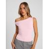 image:imageTrendy Queen Womens Off The Shoulder Crop Top Sleeveless Stretchy Bodycon Tank Y2K Fashion Sling TShirt for SummerPink
