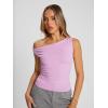 image:imageTrendy Queen Womens Off The Shoulder Crop Top Sleeveless Stretchy Bodycon Tank Y2K Fashion Sling TShirt for SummerPurple