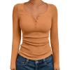 image:imageTrendy Queen Long Sleeve Shirts for Women Henley Ribbed Fall Tops Dressy Business Casual Teen Girl Winter Cute Basic TeesOrange