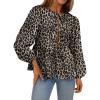 image:imageTrendy Queen Tir Front Tops Women Fall Fashion Top Babydoll Peplum Blouse Puff Long Sleeve Shirts Bow Tie Shirts TrendyLeopardprint