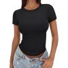image:imageTrendy Queen Womens Basic T Shirts Summer Tops 2026 Crop Short Sleeve Slim Fit Tee Cute Gym Workout ClothesBlack
