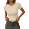 image:imageTrendy Queen Womens Crewneck Ribbed Knit Fitted TShirtBeige