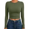 image:imageTrendy Queen Womens Long Sleeve Crop Tops Basic Slim Fitted Shirts Spring Fashion Outfits 2026 Teen Girl ClothesArmy Green