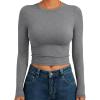 image:imageTrendy Queen Womens Long Sleeve Crop Tops Basic Slim Fitted Shirts Spring Fashion Outfits 2026 Teen Girl ClothesBlack Grey