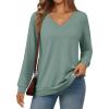 image:imageTrendy Queen Womens V Neck Long Sleeve Shirts Lightweight Thermal Pullover Tops Soft Cozy Fall Winter Casual Outfit 2025Green