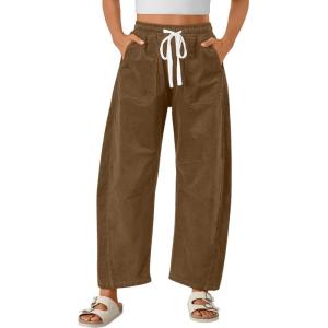 image:imageTrendy Queen Womens Corduroy Pants Fall Barrel Linen Pant Winter Casual Wide Leg Trousers with Pockets 2026Brown