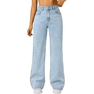 image:imageTrendy Queen Womens High Waisted Straight Wide Leg Jeans Comfort Stretch Baggy Denim PantsSnowblue