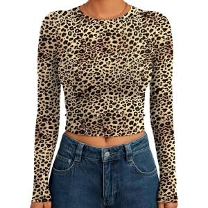 image:imageTrendy Queen Womens Long Sleeve Crop Tops Basic Slim Fitted Shirts Spring Fashion Outfits 2026 Teen Girl ClothesLeopard