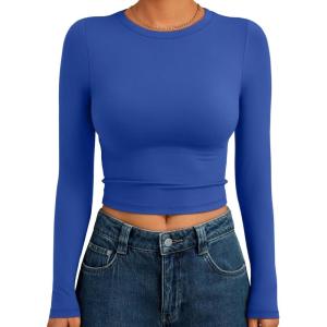 image:imageTrendy Queen Womens Long Sleeve Crop Tops Basic Slim Fitted Shirts Spring Fashion Outfits 2026 Teen Girl ClothesRoyal Blue