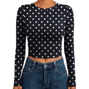 image:imageTrendy Queen Womens Long Sleeve Crop Tops Basic Slim Fitted Shirts Spring Fashion Outfits 2026 Teen Girl ClothesSpots