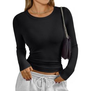 image:imageTrendy Queen Womens Long Sleeve TShirts Basic Crop Tops 2026 Spring Fashion Outfits Going Out Winter ClothesBlack