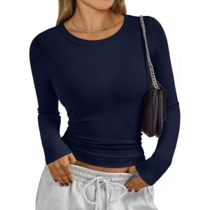 image:imageTrendy Queen Womens Long Sleeve TShirts Basic Crop Tops 2026 Spring Fashion Outfits Going Out Winter ClothesNavy Blue
