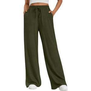 image:imageTrendy Queen Womens Lounge Pants Wide Leg Sweatpants Comfy Barrel Pajamas Pants Baggy Flowy 2025 Fashion Outfits with PocketsArmy Green