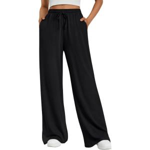image:imageTrendy Queen Womens Lounge Pants Wide Leg Sweatpants Comfy Barrel Pajamas Pants Baggy Flowy 2025 Fashion Outfits with PocketsBlack