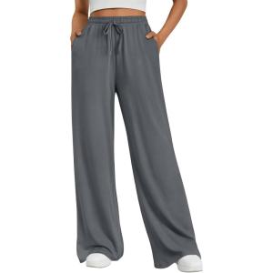 image:imageTrendy Queen Womens Lounge Pants Wide Leg Sweatpants Comfy Barrel Pajamas Pants Baggy Flowy 2025 Fashion Outfits with PocketsBlackgrey