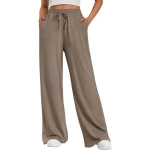 image:imageTrendy Queen Womens Lounge Pants Wide Leg Sweatpants Comfy Barrel Pajamas Pants Baggy Flowy 2025 Fashion Outfits with PocketsCoffee