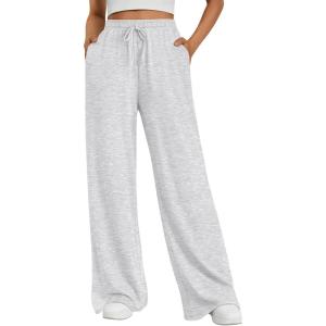 image:imageTrendy Queen Womens Lounge Pants Wide Leg Sweatpants Comfy Barrel Pajamas Pants Baggy Flowy 2025 Fashion Outfits with PocketsGrey