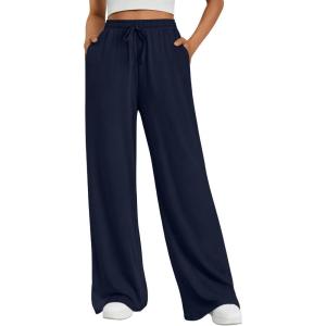 image:imageTrendy Queen Womens Lounge Pants Wide Leg Sweatpants Comfy Barrel Pajamas Pants Baggy Flowy 2025 Fashion Outfits with PocketsNavy