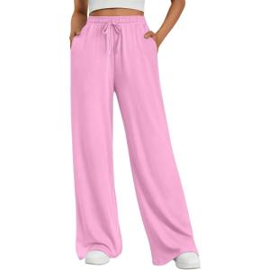 image:imageTrendy Queen Womens Lounge Pants Wide Leg Sweatpants Comfy Barrel Pajamas Pants Baggy Flowy 2025 Fashion Outfits with PocketsPink