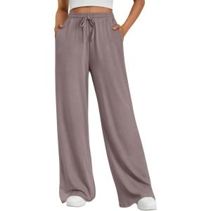 image:imageTrendy Queen Womens Lounge Pants Wide Leg Sweatpants Comfy Barrel Pajamas Pants Baggy Flowy 2025 Fashion Outfits with PocketsRose Taupe