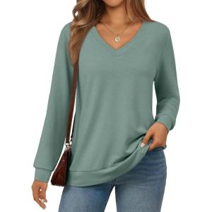 image:imageTrendy Queen Womens V Neck Long Sleeve Shirts Lightweight Thermal Pullover Tops Soft Cozy Fall Winter Casual Outfit 2025Green