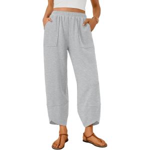 image:imageTrendy Queen Womens Wide Leg Pants Boho Summer Capri Palazzo Harem Casual Barrel Sweatpants Baggy Slacks with PocketsGrey