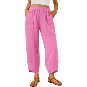 image:imageTrendy Queen Womens Wide Leg Pants Boho Summer Capri Palazzo Harem Casual Barrel Sweatpants Baggy Slacks with PocketsPink