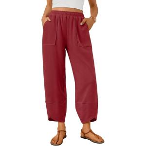 image:imageTrendy Queen Womens Wide Leg Pants Boho Summer Capri Palazzo Harem Casual Barrel Sweatpants Baggy Slacks with PocketsRed