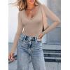 image:imageLUXVEER Long Sleeve Shirts for Women Lace V Neck Ribbed Fitted TShirt Dressy Business Casual Blouses 2026 Trendy Fall TopsBeige