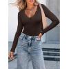 image:imageLUXVEER Long Sleeve Shirts for Women Lace V Neck Ribbed Fitted TShirt Dressy Business Casual Blouses 2026 Trendy Fall TopsCoffee