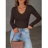 image:imageLUXVEER Long Sleeve Shirts for Women Lace V Neck Ribbed Fitted TShirt Dressy Business Casual Blouses 2026 Trendy Fall TopsCoffee