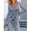 image:imageLUXVEER Long Sleeve Shirts for Women Lace V Neck Ribbed Fitted TShirt Dressy Business Casual Blouses 2026 Trendy Fall TopsGrayblue
