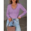 image:imageLUXVEER Long Sleeve Shirts for Women Lace V Neck Ribbed Fitted TShirt Dressy Business Casual Blouses 2026 Trendy Fall TopsLavender
