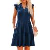 image:imageLUXVEER Womens Summer Casual Mini Dress Ruffle Sleeve V Neck Boho Sundress Flowy Babydoll Tiered Short Beach Vacation DressesBlue