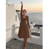 image:imageKaximil Womens Long Sleeve V Neck A Line Elegant Midi Dress Ruffle Flowy Wedding Guest Party Cocktail DressesCoffee
