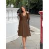 image:imageKaximil Womens Long Sleeve V Neck A Line Elegant Midi Dress Ruffle Flowy Wedding Guest Party Cocktail DressesCoffee