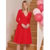image:imageKaximil Womens Long Sleeve V Neck A Line Elegant Midi Dress Ruffle Flowy Wedding Guest Party Cocktail DressesRed