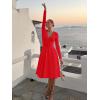 image:imageKaximil Womens Long Sleeve V Neck A Line Elegant Midi Dress Ruffle Flowy Wedding Guest Party Cocktail DressesRed