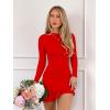 image:imageKaximil Womens Mock Neck Long Sleeve Bodycon Mini Dress Ruched Ruffle Party Club Short DressesRed