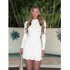 image:imageKaximil Womens Mock Neck Long Sleeve Bodycon Mini Dress Ruched Ruffle Party Club Short DressesWhite