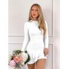 image:imageKaximil Womens Mock Neck Long Sleeve Bodycon Mini Dress Ruched Ruffle Party Club Short DressesWhite