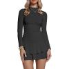 image:imageKaximil Womens Mock Neck Long Sleeve Bodycon Mini Dress Ruched Ruffle Party Club Short DressesBlack