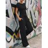 image:imageTrendy Queen Womens 2 Piece Sets Lounge Matching Set Cruise Casual Vacation Outfits Summer Wide Leg Pants Workout ClothesBlack
