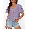 image:imageTrendy Queen Womens Tie Front Tops Summer Beach Vacation 2026 Fashion Outfits Loose Fit Blouses Eyelet Embroidered ClothesLight Purple