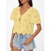 image:imageTrendy Queen Womens Tie Front Tops Summer Beach Vacation 2026 Fashion Outfits Loose Fit Blouses Eyelet Embroidered ClothesLight Yellow